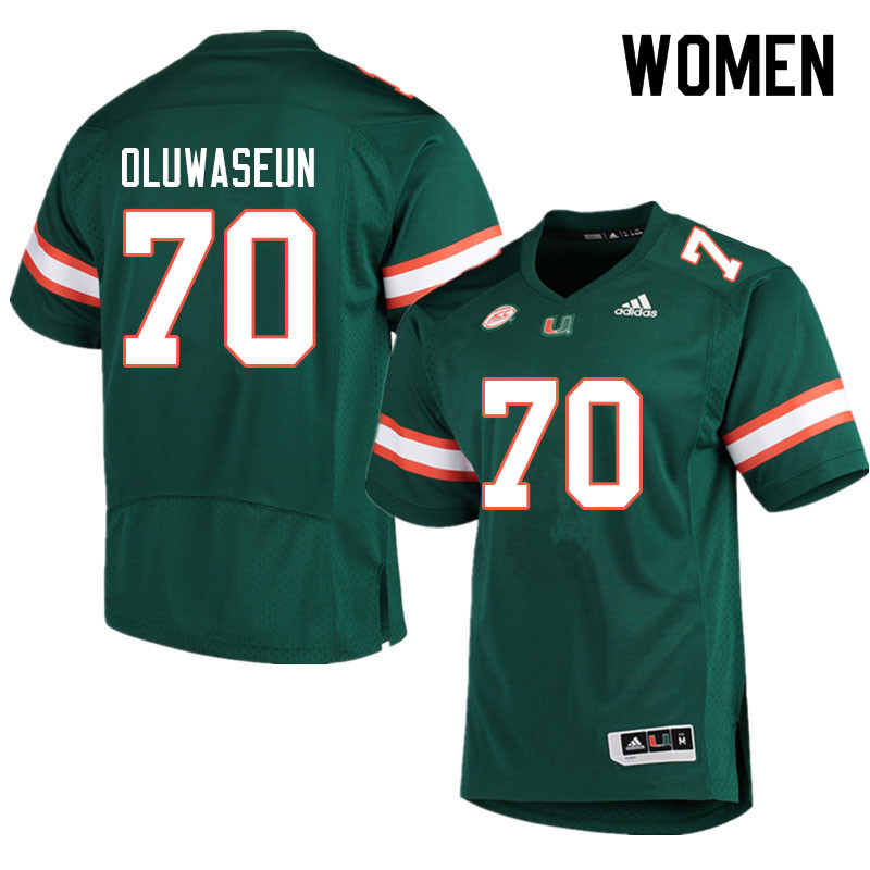 Women #70 Justice Oluwaseun Miami Hurricanes College Football Jerseys Sale-Green - Click Image to Close
